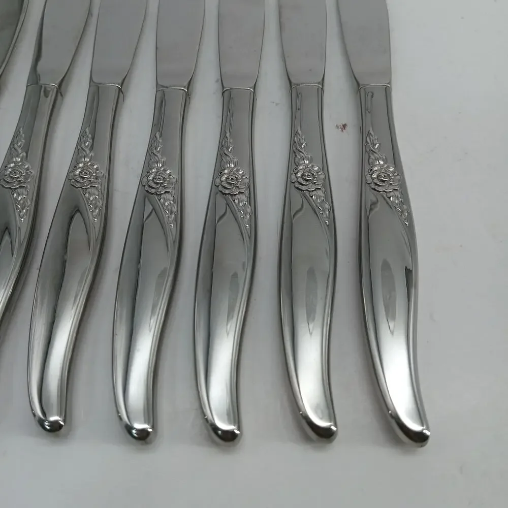 8X BK Oneida LA ROSE Dinner Butter Knives Rogers Premier Stainless Serrated